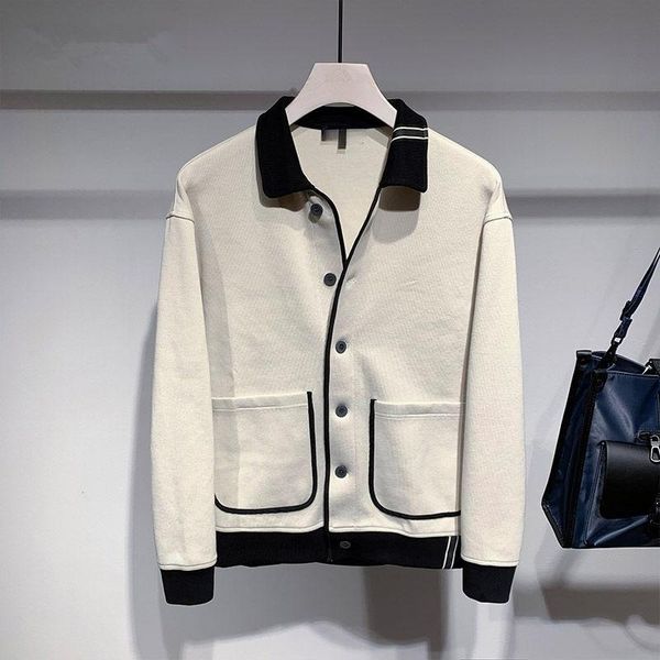 

men's sweaters 2021 japanese knitted cardigan coat spring, autumn and winter color matching casual jacket clothing, White;black