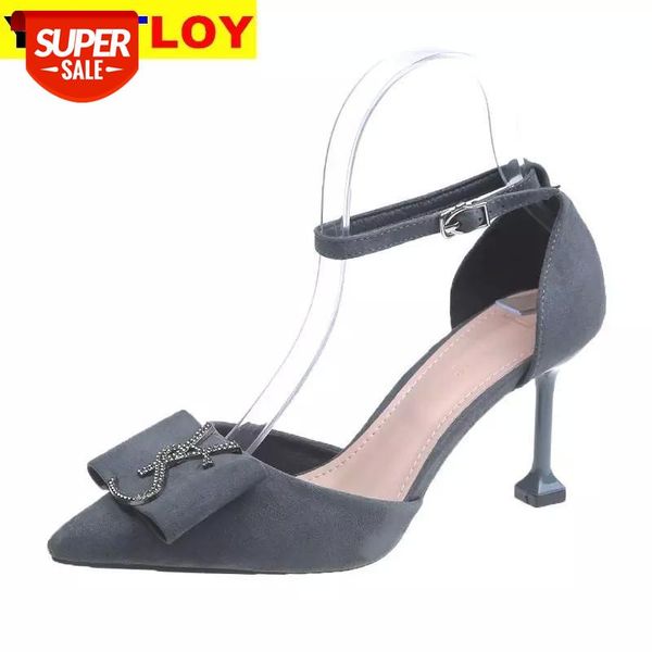 

sandals women's summer 2020 new korean version of the wild small fresh fine with a word buckle high heel pointed 35-39 #vw7z, Black