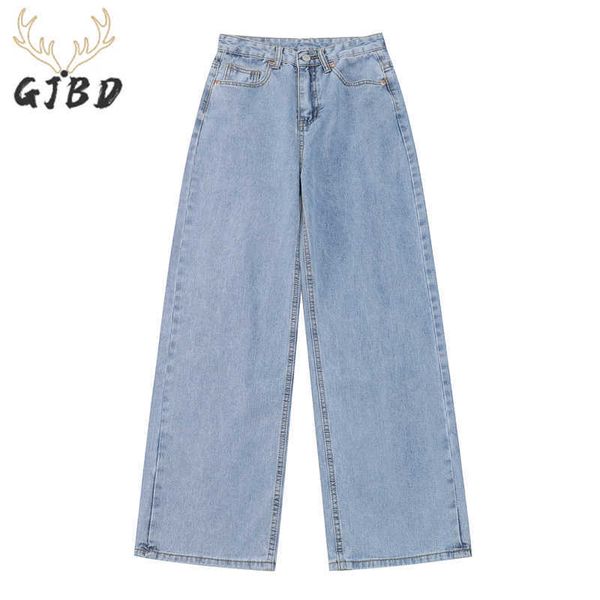 

women's jeans wide leg casual streetwear femme high waist trouser vintage baggy fashion straight mom denim pants 210927, Blue