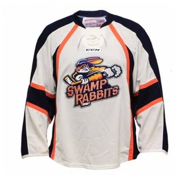 Дешевые Real 001 редкая полная вышивка ECHL 2016-17 на заказ Greenville Swamp Rabbits Hockey Jersey или на заказ любое имя или номер Джерси