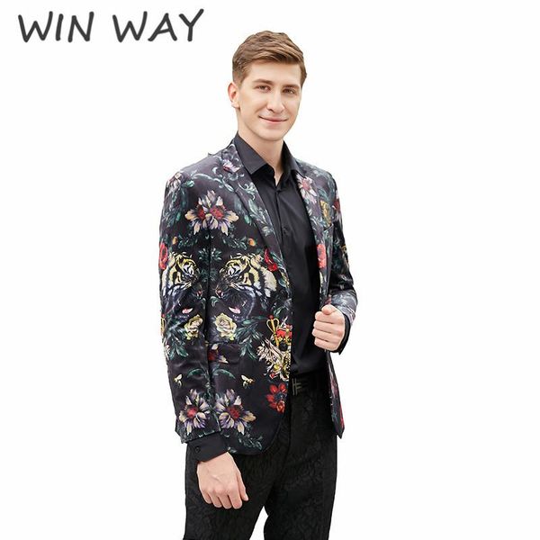 

men's suits & blazers win way luxurious flower print black blazer for men 2 button suit slim fit singer costume, White;black