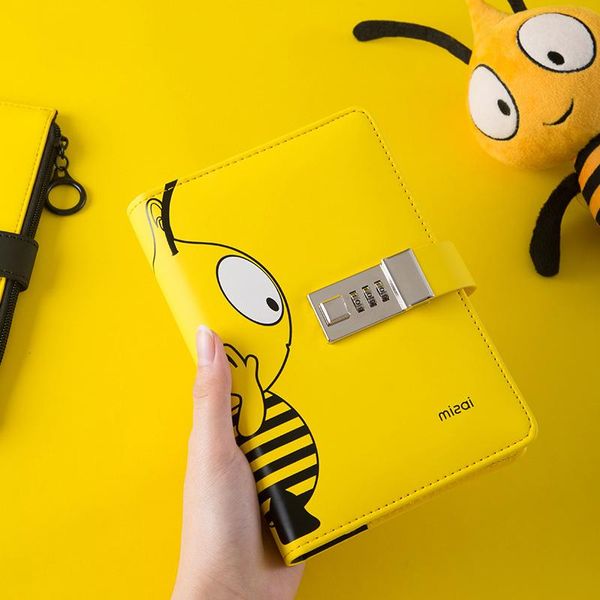 

notepads a6 binder notebook and journal with lock spiral notepad cute bee agenda planner organizer office note book 6 rings sketchbook, Purple;pink