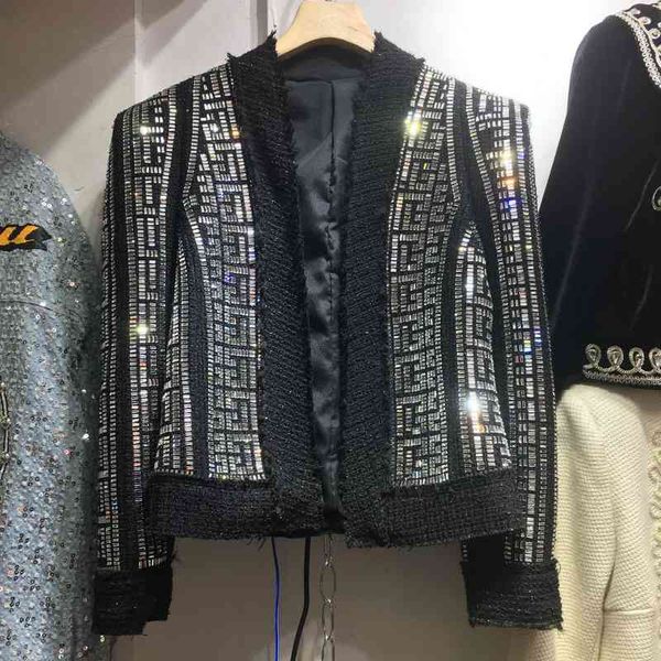 

women's jackets high street est designer stunning strass diamonds beaded vr17, Black;brown