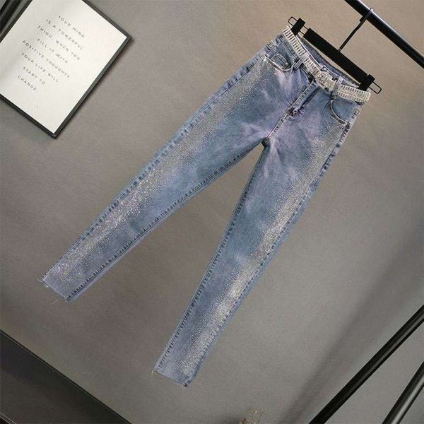 

hip hop show 2020 new waist heavy industry leisure thin high brick slim elastic straight tube women's fashion jeans k, Blue