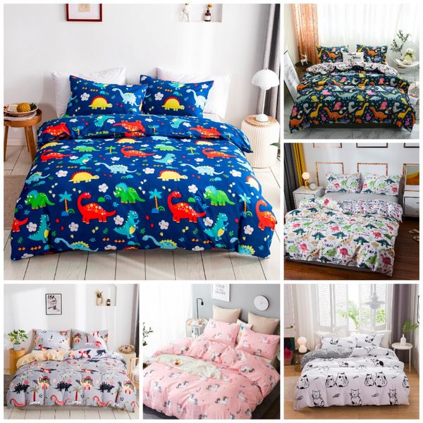 Estilo quente Dinossauro Impressão 100% Polyester Bedding Set 1 Duvet Cover + 1/2 Fronhas Cama em um saco (sem folha). 210309.