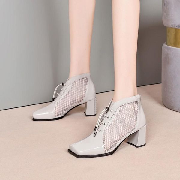 

boots 2021 summer mesh hollow-out short women's sandals single lace-up sandal big size shoes la0022, Black