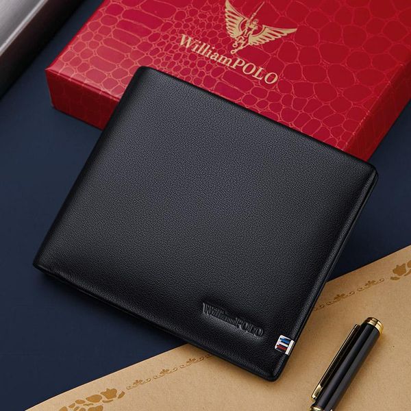 

wallets williampolo 2021 short wallet mens slim holder bifold genuine leather multi card case cowhide ultra-thin, Red;black