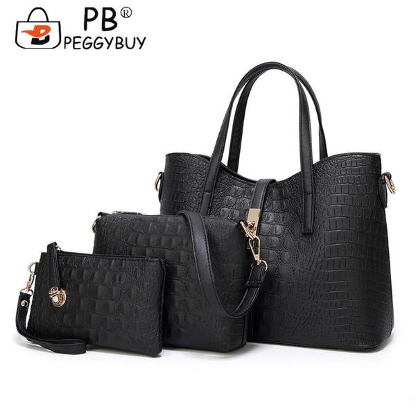 

evening bags 3pcs female composite handbags with alligator pattern print designed tote pu leather embossing shoulder