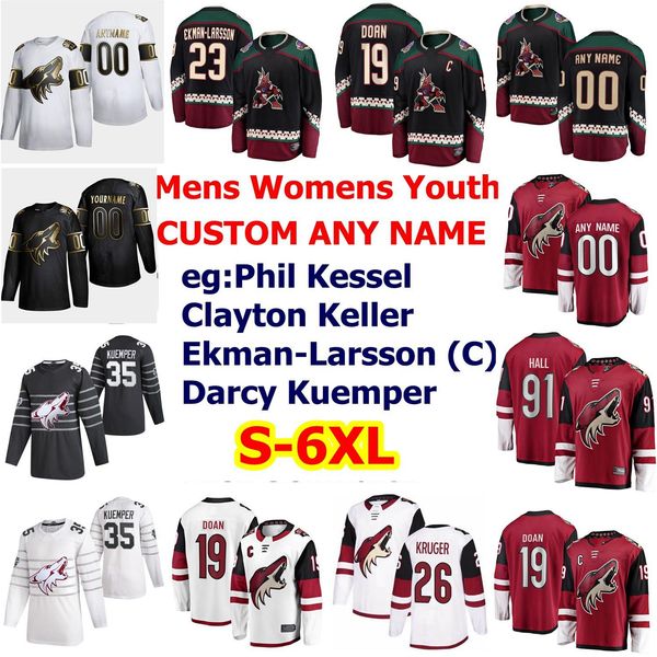 

all star arizona coyote hockey jerseys 22 johan larsson 17 tyler pitlick 31 adin hill 81 phil kessel darcy kuemper custom stitched, Black;red