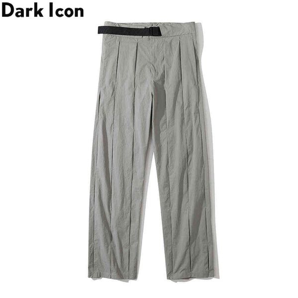 

pleated straight men's pants grey street fashion pants men trousers black 210603