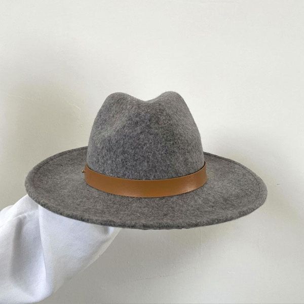 

stingy brim hats autumn winter mixed color gray jazz hat wool felt for women pu decoration casual panama fedora cap chapeau, Blue;gray
