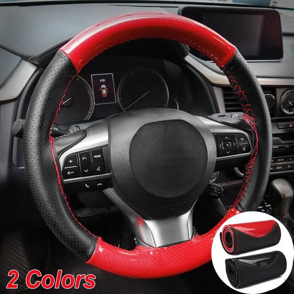 

steering wheel covers 38cm hand sewing cover black red carbon fiber leather protector diy sweat absorbing sports fashion car interiors