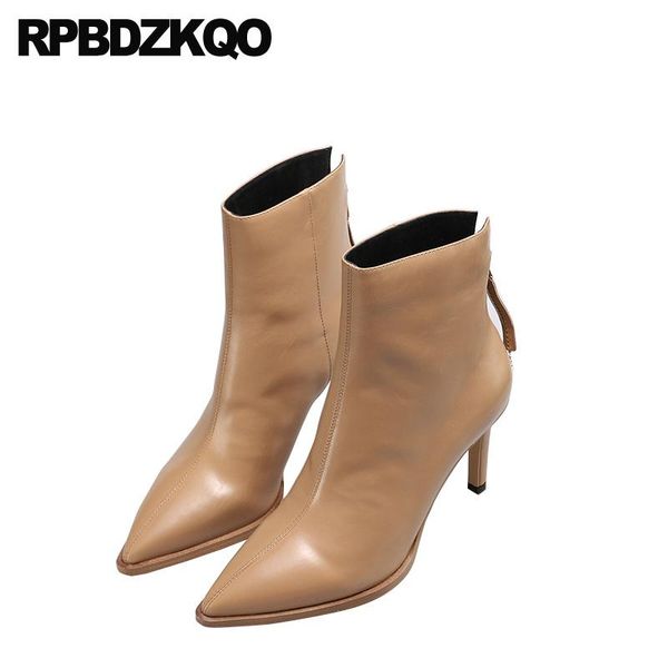 

boots shoes women pointy fall autumn pointed toe stiletto 2021 waterproof high heel fashion winter ankle fur short, Black