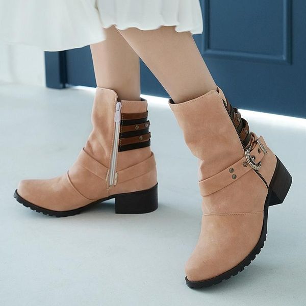 

naicen big size chic vintage skidproof sole buckle western work booties boots women platform boots gothic zapatos de mujer, Black