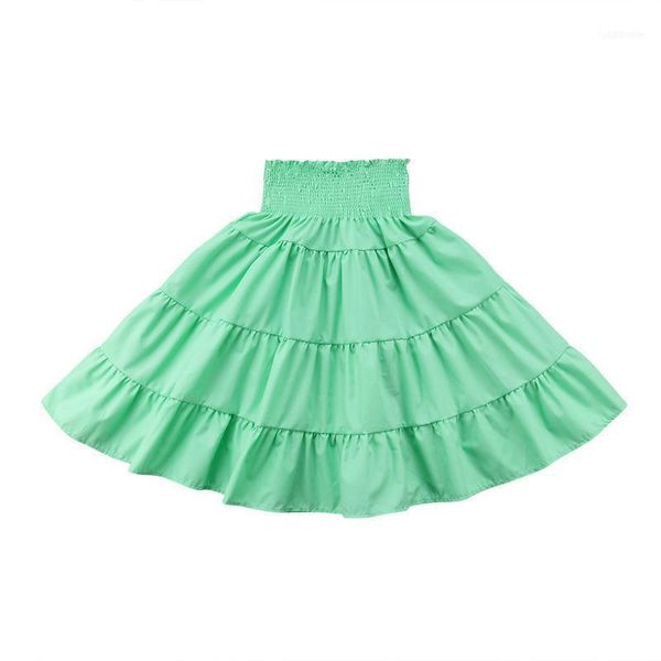 

skirts toddler girls elastic high waist pleated green pink yellow solid pretty skirt casual long clothes1, Blue