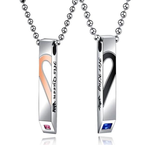 

pendant necklaces titanium steel her king his queen square column heart shaped puzzle necklace, Silver
