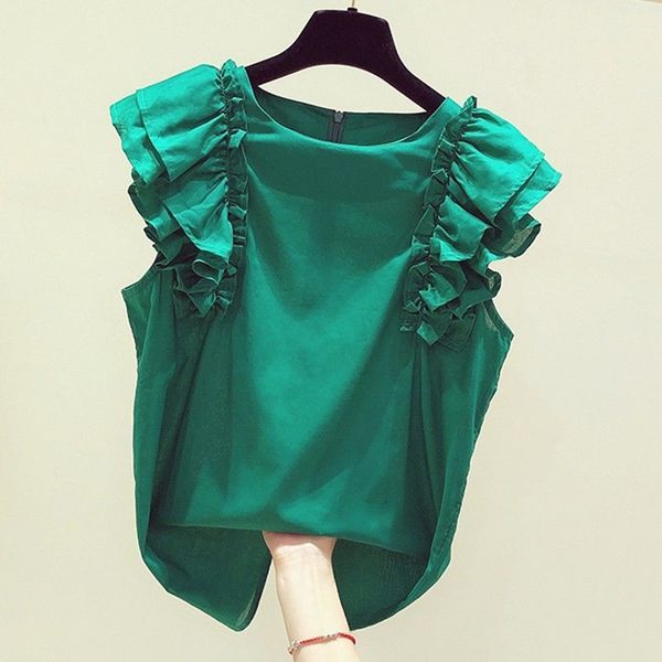 

elegant female blouse sleeveless neck fashion shirts 2021 summer new solid casual ladies 1f038 nd7y, Black