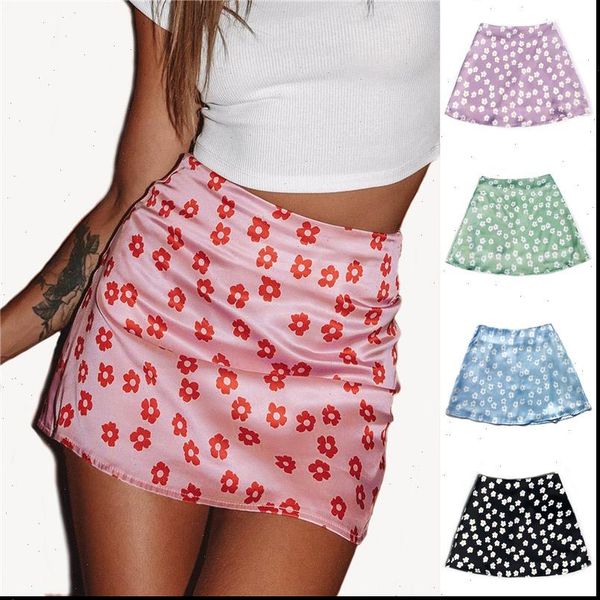 

summer mini high waist satin women skirts floral printed short american pink pencil above knee bsq096, Black