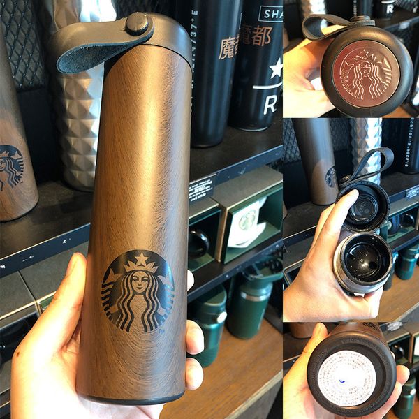 Tazze per thermos a grana di legno Tazze per thermos in acciaio inossidabile Tazze isolate di design Tazza da caffè Bottiglia per bevande da viaggio