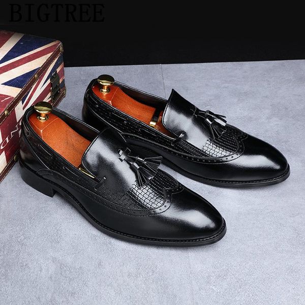 

dress shoes tassel men formal coiffeur sepatu slip on pria business office oxford classic big size buty meskie, Black