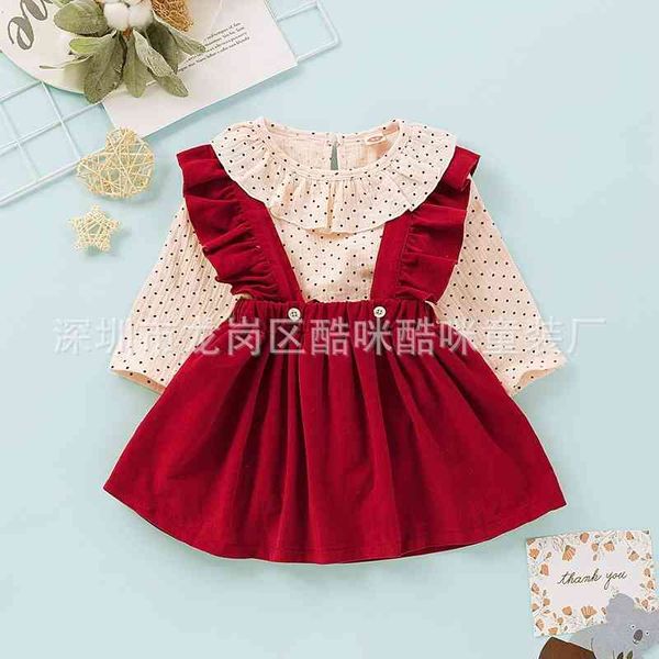 

ins lace girl's long sleeve autumn princess dress piece set two colors, Red;yellow