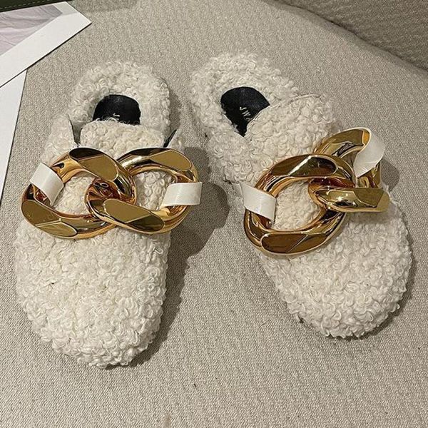 

slippers 2022 women furry fur slides home flip flops ladies winter warm metal mules shoes female ytmtloy indoor zapato mujer, Black