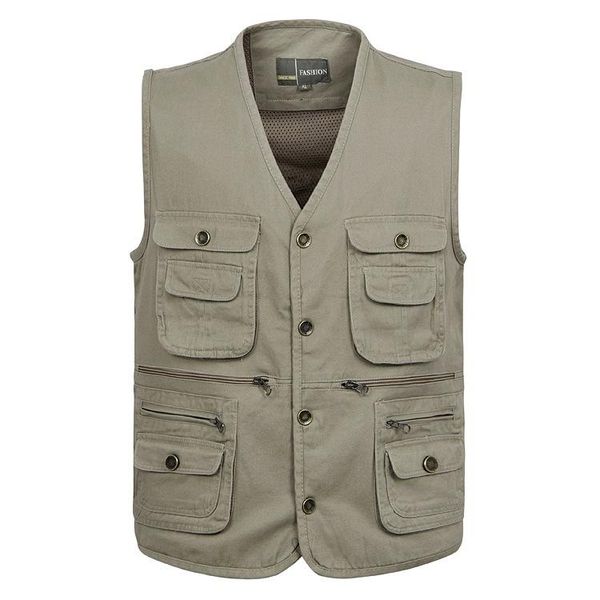 

men's vests middle-aged elderly men casual vest homme cotton waistcoat many pockets loose sleeveless jacket thin button coats solid, Black;white