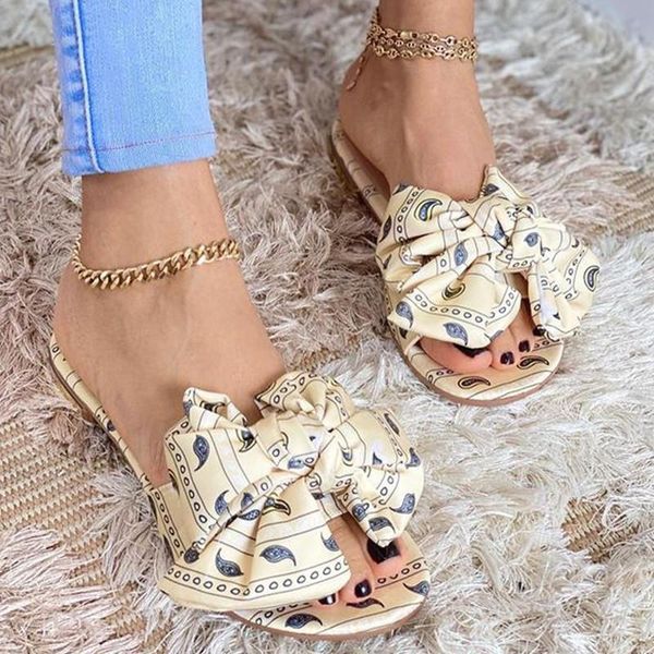 

slippers 2021 summer women's sandals open toe flat shoes outdoor bow fashion plus size 43, Black
