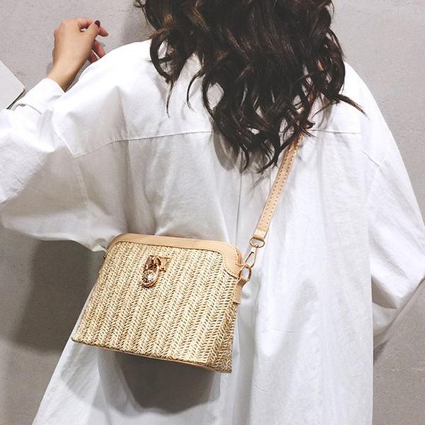 Omuz Çantaları Rahat Yaz 2021 Crossbody Çanta Rattan Beach Lady Seyahat Çantalar ve Çanta