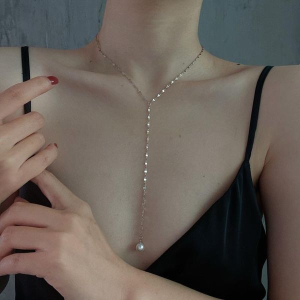 

chains ladies personality japan and south korea sweet temperament minimalist fashion retro pearl pendant clavicle necklace, Silver