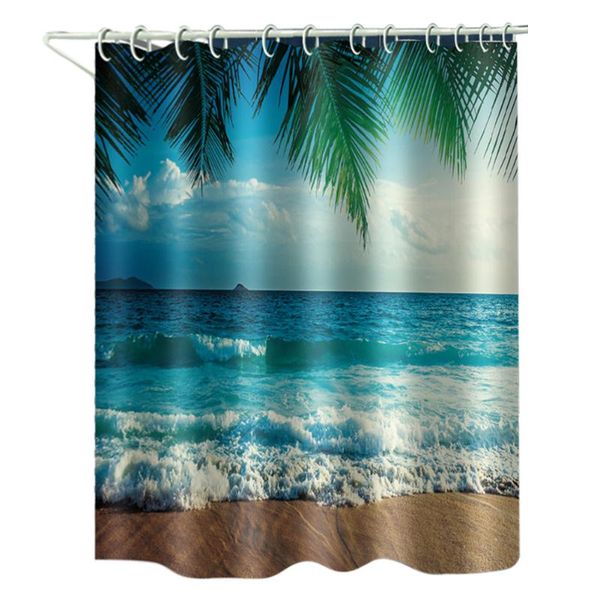 

shower curtains easy install beach wave bathroom decoration toilet waterproof polyester 3d printed curtain anti splash hanging washable