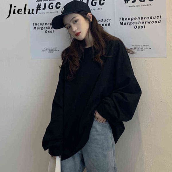 

jielur 2021 harajuku bf solid color women sweatshirt loose casual green black white girls hoodies o-neck m-xxl pullovers female