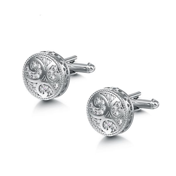 

fashion accessories brand new arrival exquisite round shape cubic zirconia cz crystal cufflink for men in white rose gold colors, Silver