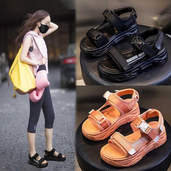 

sandals summer 2021 leisure women's korean versatile breathable flat shoes children's thick soled high fashion, Black