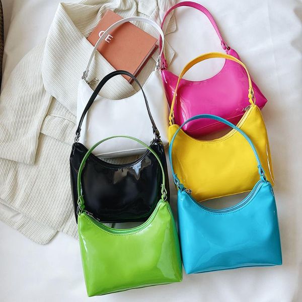 

evening bags vintage women patent pu leather shoulder underarm bag casual all-match small hobos handbag purse pure color zipper mini