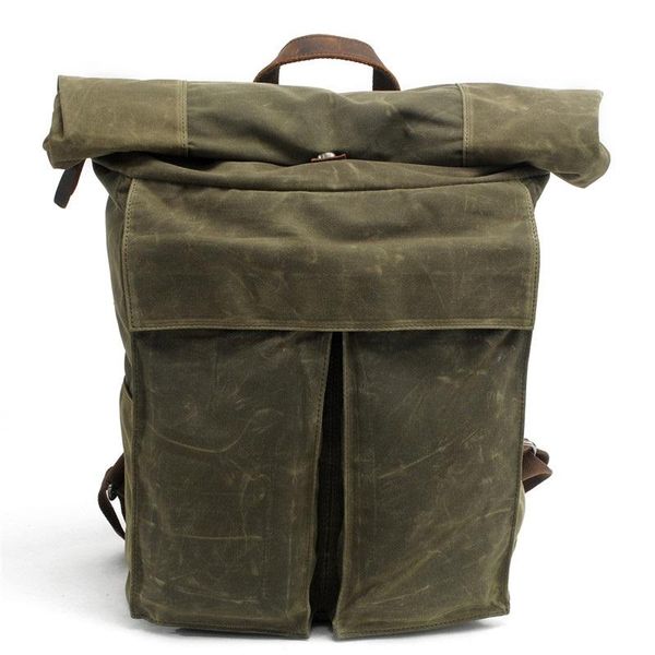 

backpack waterproof waxed canvas men bag vintage street trend crimping big capacity outdoor travel rucksack young daily