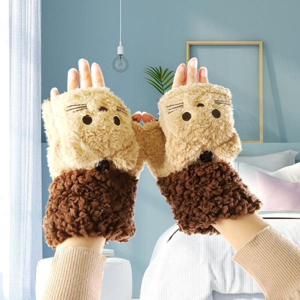 

five fingers gloves women winter ladies girls outdoor thick cartoon cat warm mittens thicken men and christmas gifts, Blue;gray