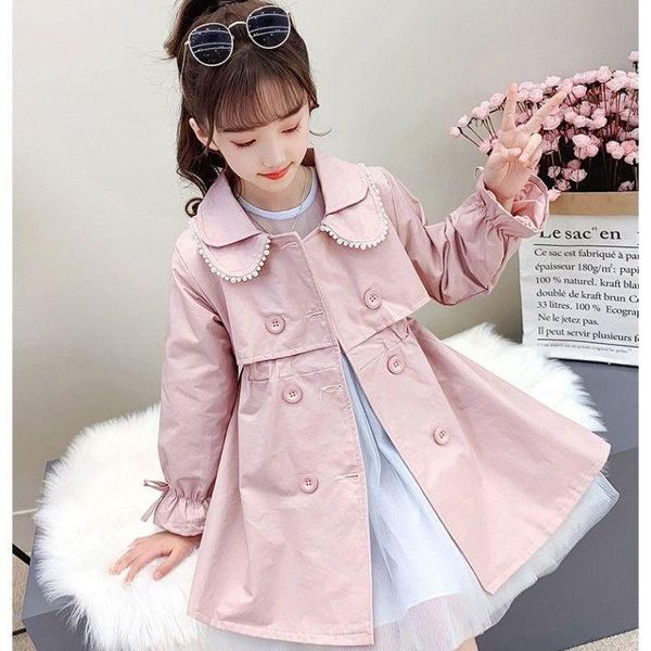 

coat girls 2021 spring autumn jacket mid-length solid color korean fashion big childrens casual windbreaker, Blue;gray