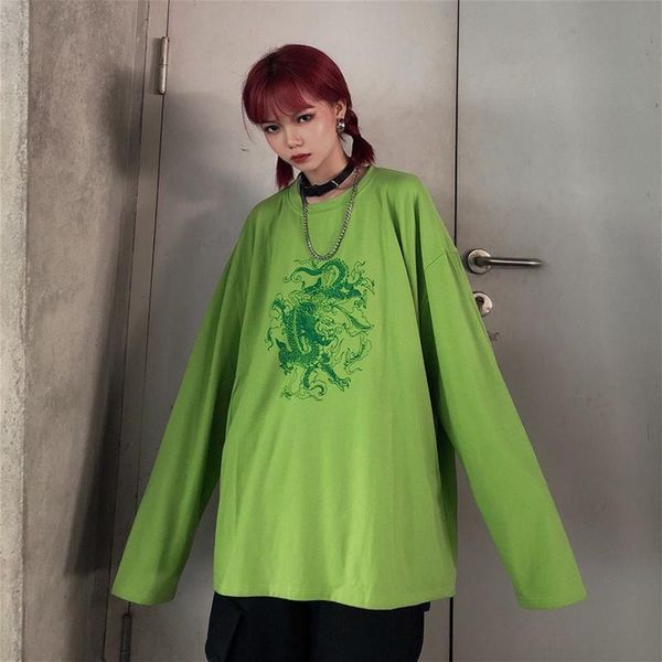 

green t-shirt chemise dropshipping female o-neck cotton hip hop casual tee harajuku gothic dragon shirt short-sleeved vegan, White