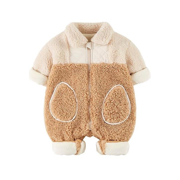

jumpsuits baby thickened winter clothes boys girls romper born plus fluff sweater cotton climbing tide, Blue