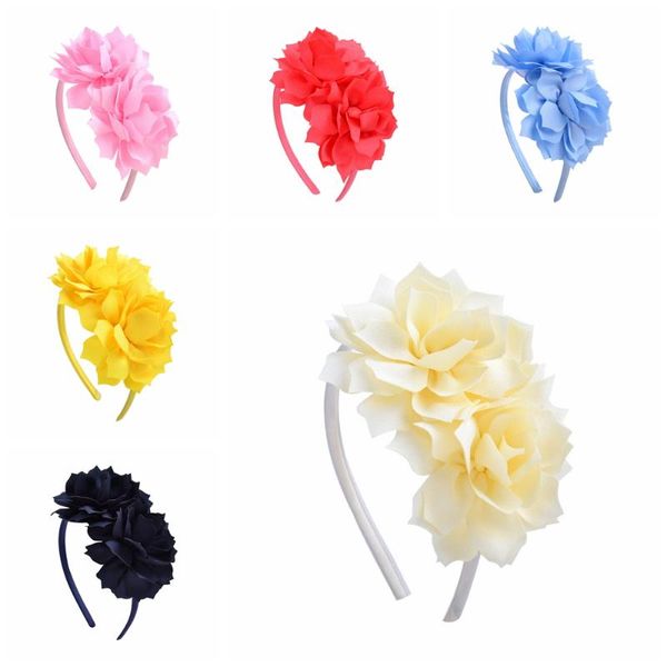 

hair accessories 1 pcs lovely handmade double flowers baby girls elastic hoop fashion princess hairband infant headwear kids birthday gifts, Slivery;white