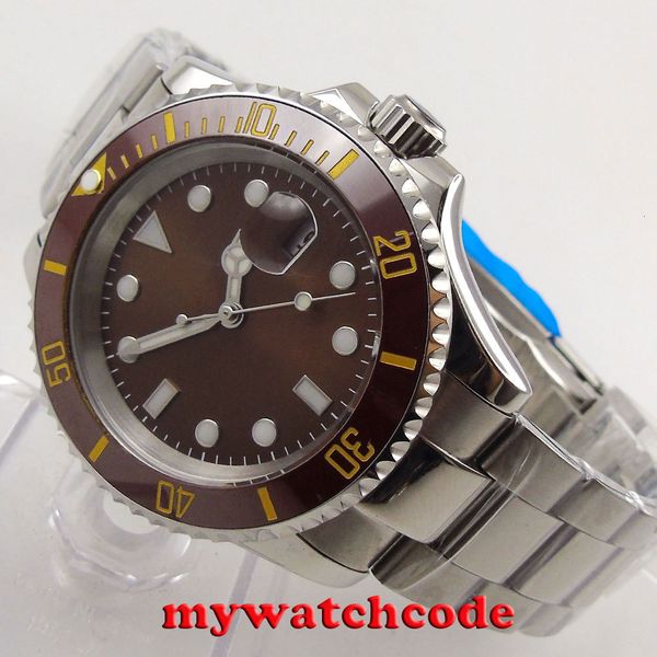 

40 mm bliger brown palette lighting apphire crystal automatic mens watch 149, Slivery;brown