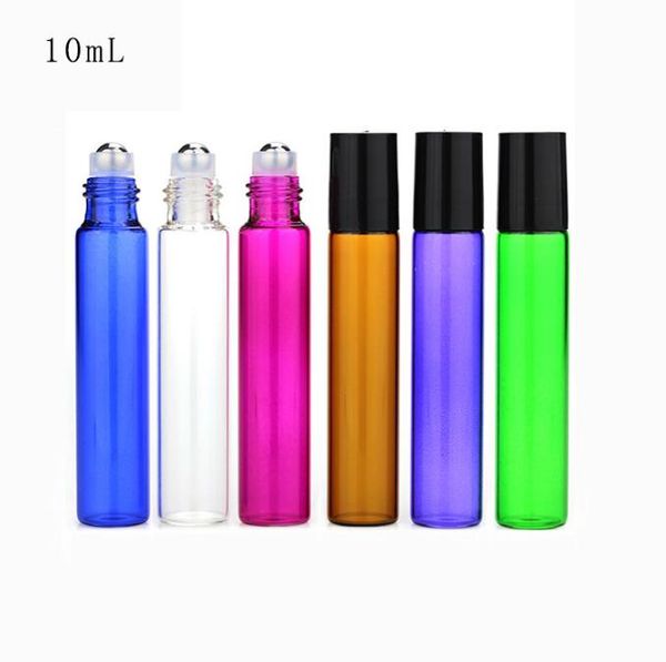 10 ml leere Rollflasche aus Glas, blau, rot, grün, bernsteinfarben, transparenter Rollbehälter, 1/3 Unze, für ätherische Öle, Aromatherapie, Parfüms und Lippenbalsam SN