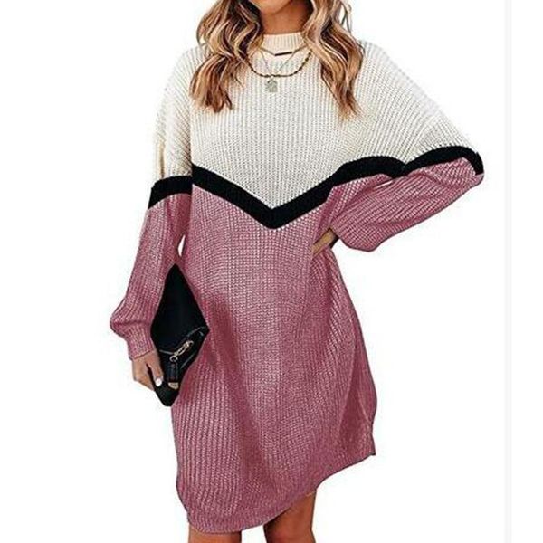 

women's sweaters medium length sweater 2021 autumn winter round neck stripe contrast color pullover, White;black