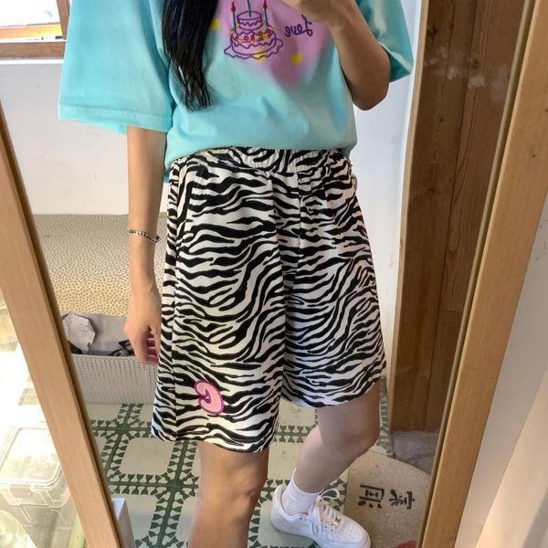 

women's shorts retro striped summer fashion casual korean streetwear cotton mid-waist stretch straight elastic waist, White;black