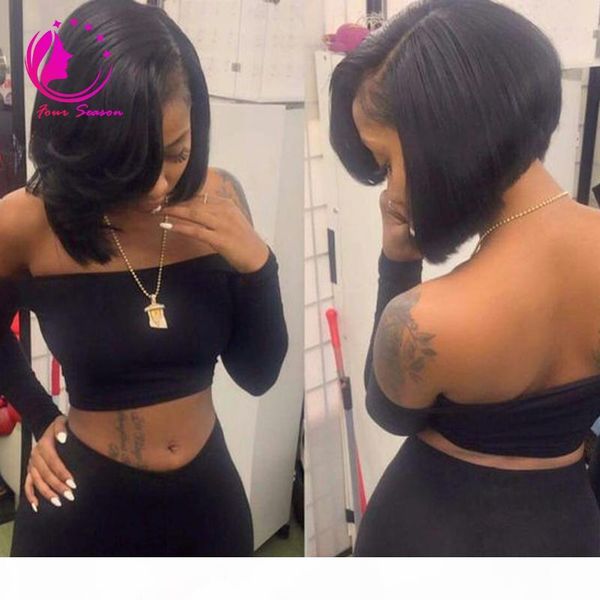 

unprocessed virgin layered human hair short full lace bob wig for black women glueless lace front human hair bob wigs baby hair side bangs, Black;brown