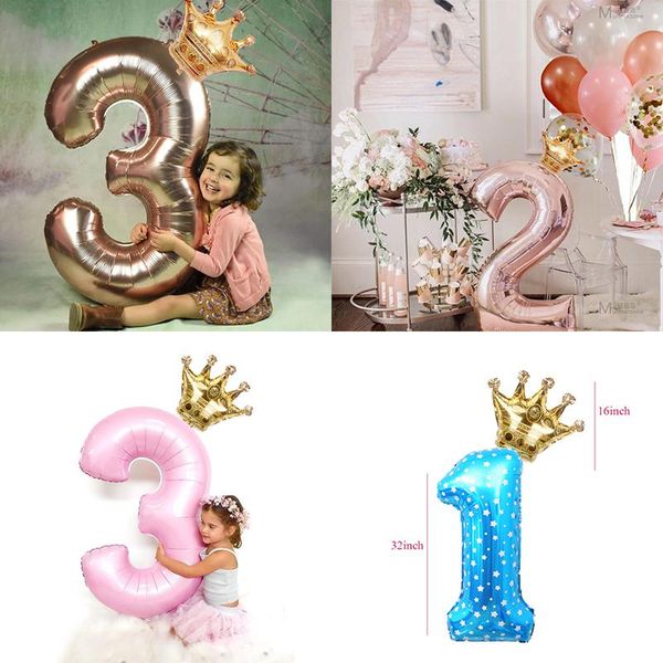 

party decoration 2pcs big size 32inch gold digital silver number foil balloons kids birthday decorations baby shower crown balloon