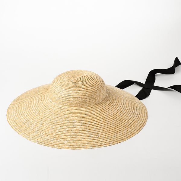 

fashion big hat british shallow straw women's stage show beach sun protection and sunshade strap, Blue;gray