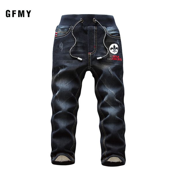 

gfmy brand 2021 leisure winter black plus velvet boys jeans 3year -10 years keep warm straight type children's pants 1905 210308, Blue