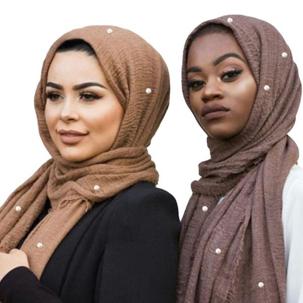 

scarves women bubble pearl cotton solid muslim head scarf shawls and wraps pashmina bandana female foulard crinkle hijab stores, Blue;gray